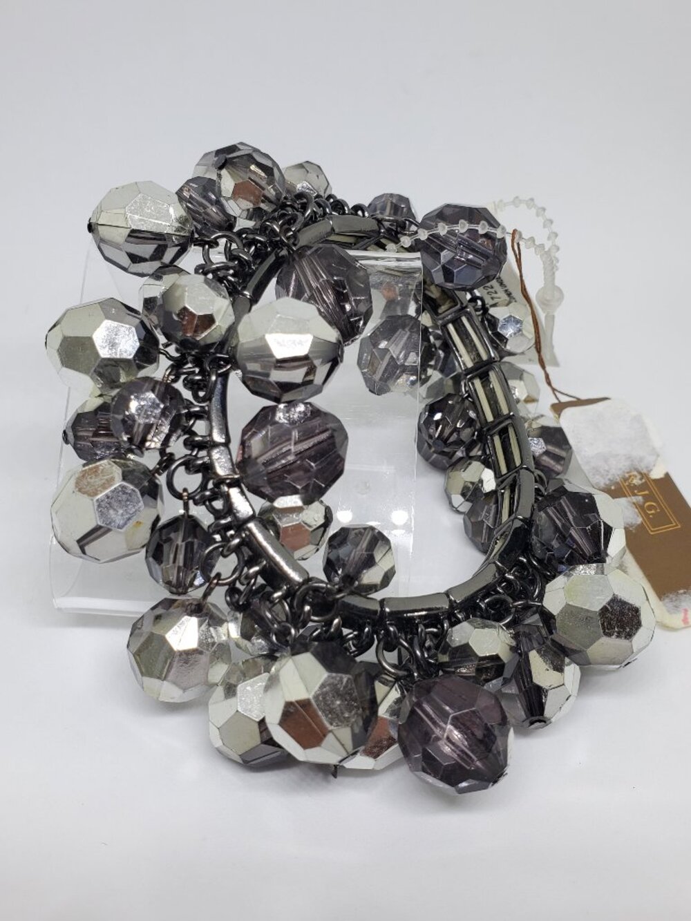 NWT R.J. Graziano Gray Faceted Bead Beaded Stretch Bracelet